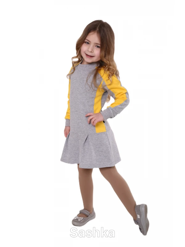 Сукня для дівчинки Sashka трикотажна сіро-жовта, розмір 110-146 